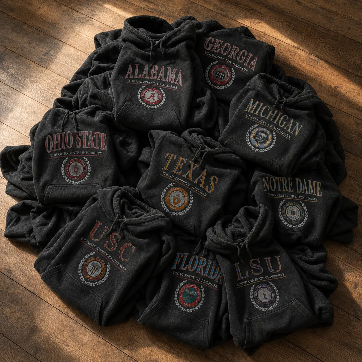 Vintage University Crest Black Hoodie, Retro College Football Graphic Sweatshirt, Distressed Collegiate Campus Pullover, Classic Varsity Sports Hoodie, Unisex Game Day Fan Apparel, Alumni Student Gift, College Spirit Wear