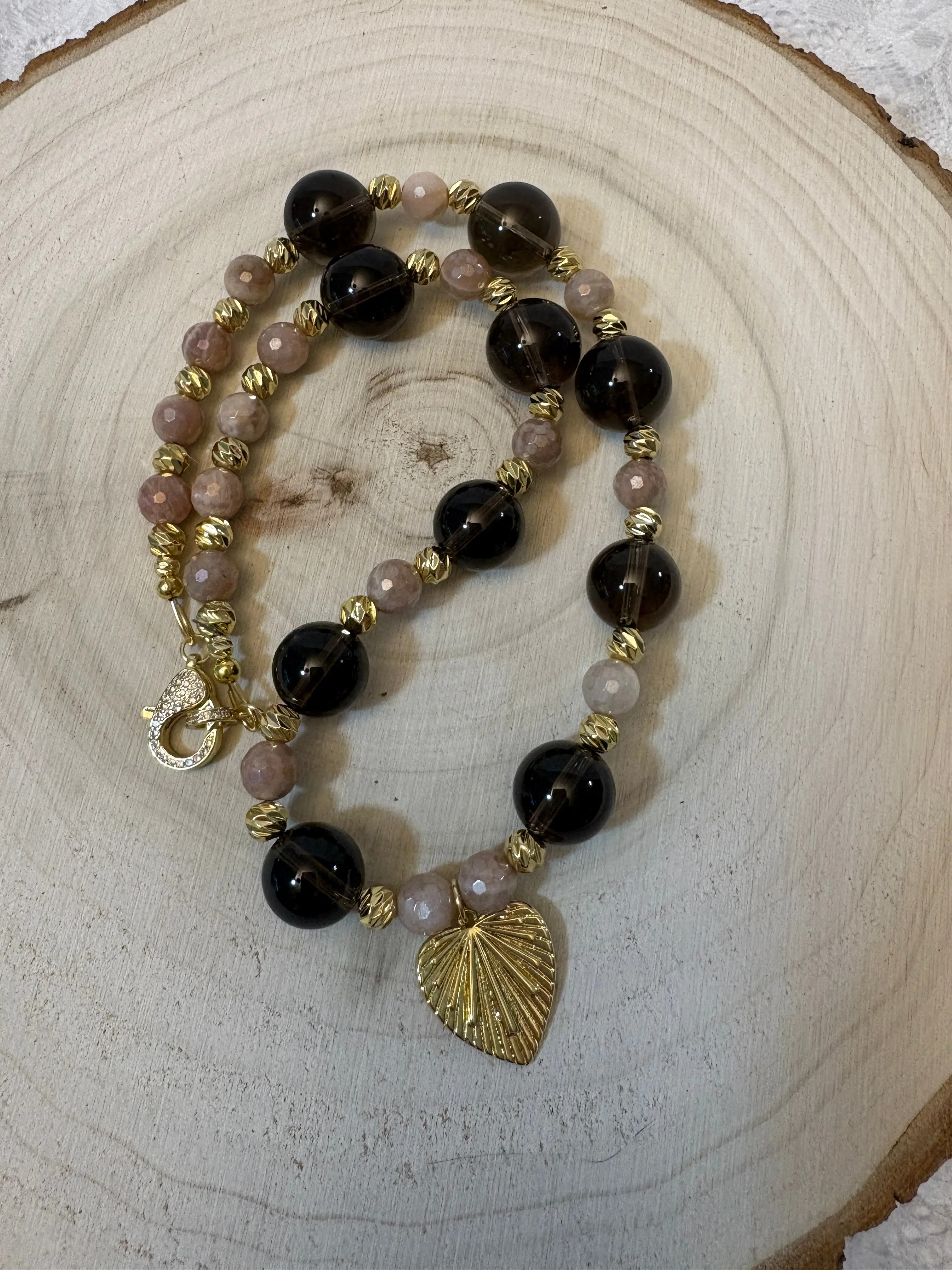 Eclipse of the Light Necklace | Smokey Quartz, Sunstone & 18K Gold Filled