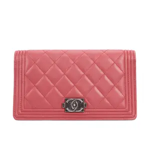 Pre-owned CHANEL Lambskin Wallet Boy Pink 85351848