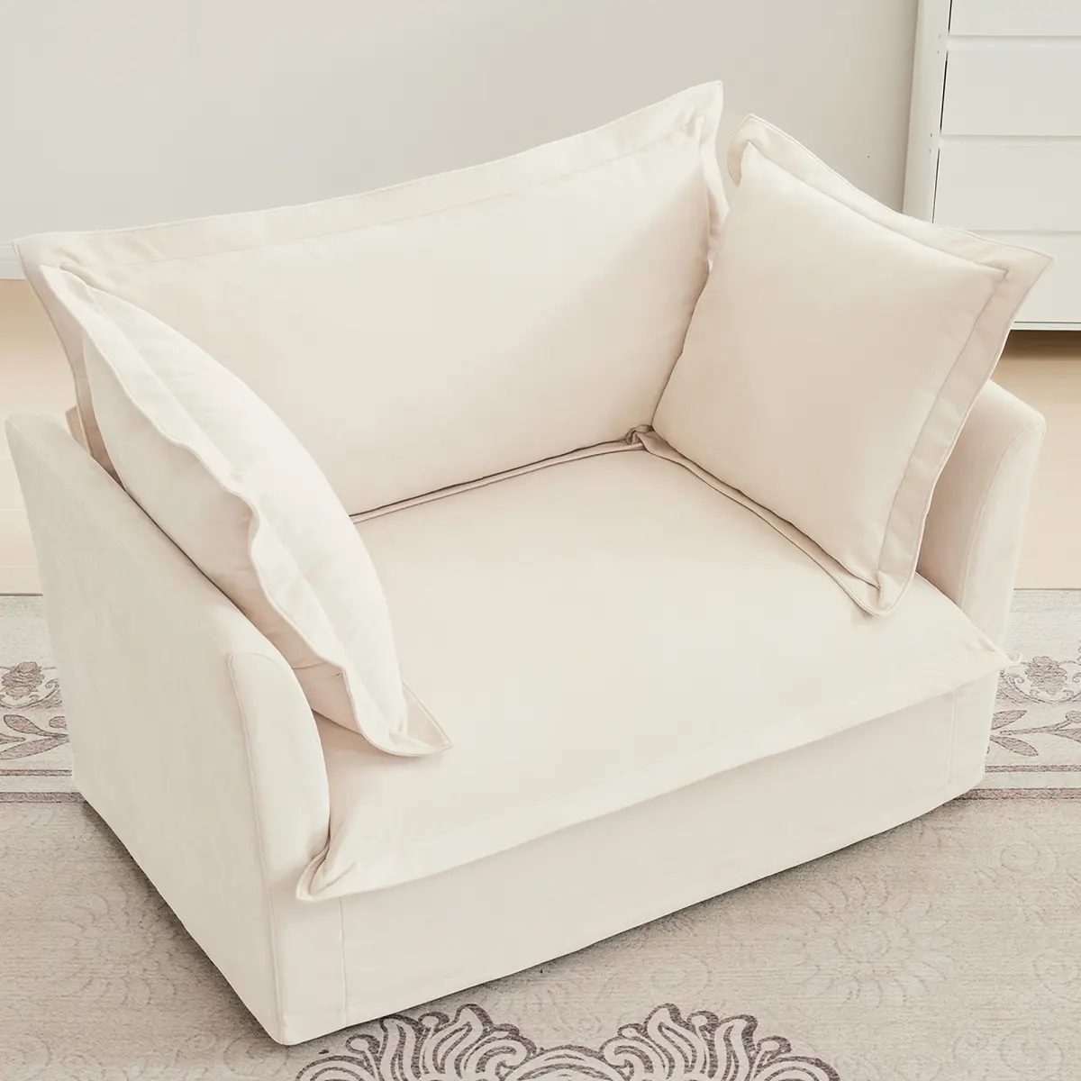 Modern Single Sofa Chair 49" Slipcovered Armchairs Oversized Upholstered Accent Chairs, Comfy Cloud Deep Seat Sofa with 2 Throw Pillows for Living Room Apartment, Chenille