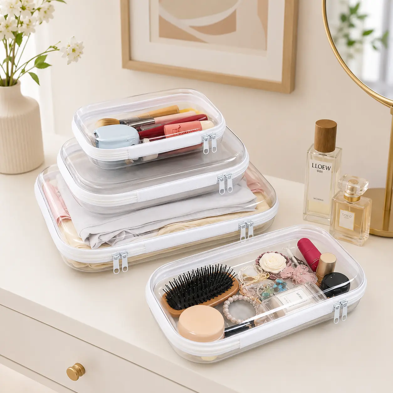 3/6 Pack Clear Hard Shell Zipper Storage, Portable Travel Makeup & Toiletry Organizer, Zippered Toy Pouch, Pencil Box, Toy Storage Case, Waterproof and Dustproof Hard Plastic Cosmetic Box, Travel Transparent Zipper Organizer, Valentine's Day Gifts
