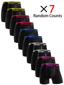 7 pcs random Men's solid color long's underwear With contour bands, athletic fit, Breathable quick drying elastic waistband sports pants, Suitable for daily wear and exercise fitness, Soft lightweight men's long's underwear, Underwear boxers