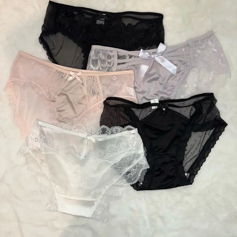 5pcs Women’s Lace & Cotton High-Waisted - Soft, comfy- fashion , High Quality, daily Wear- cotton at bottom part- 2 sizes