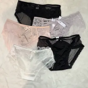 5pcs Women’s Lace & Cotton High-Waisted - Soft, comfy- fashion , High Quality, daily Wear- cotton at bottom part- 2 sizes