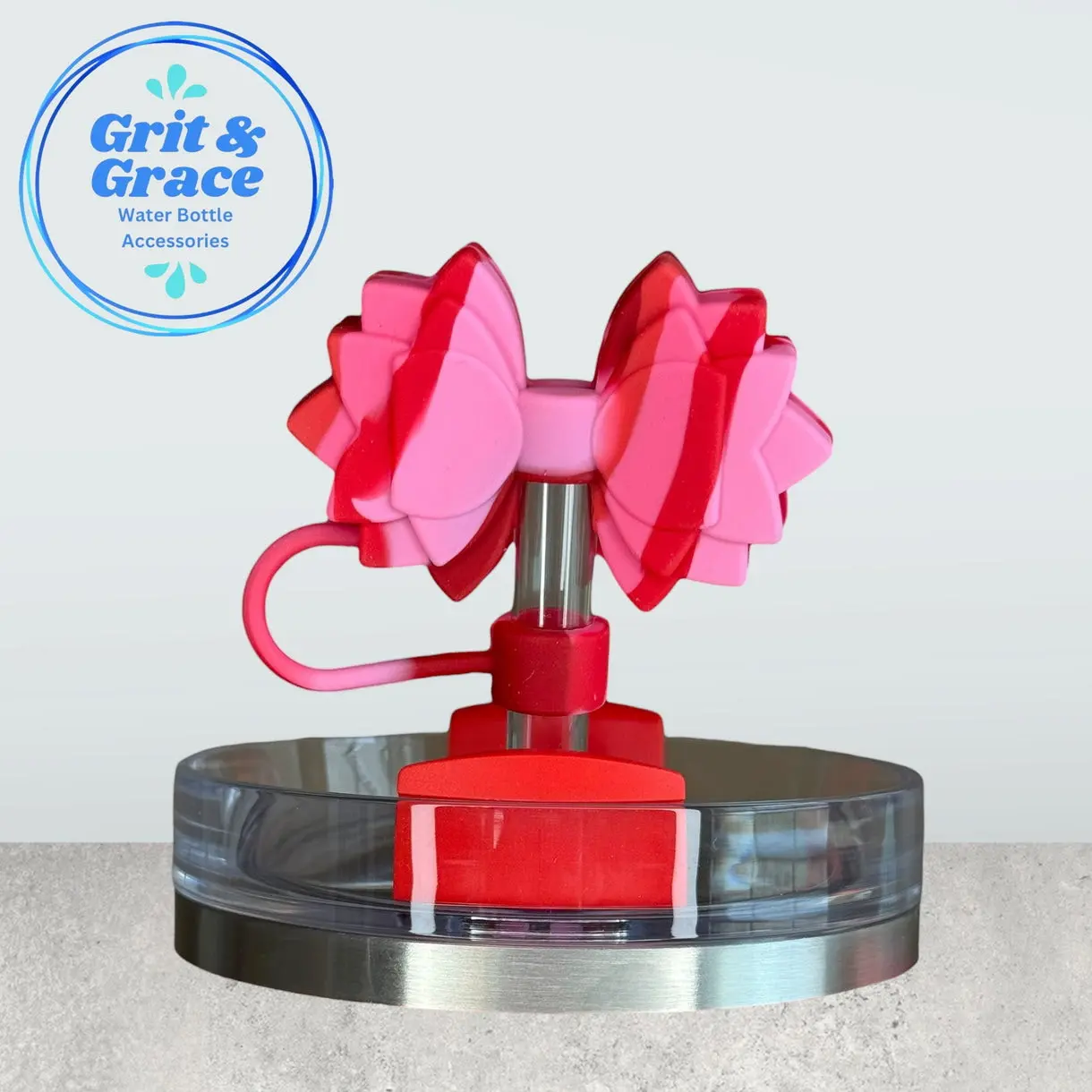 Red Velvet Valentine's Straw Topper | Cute Silicone Tumbler Straw Topper for 10mm Straws - Gracie Bow Straw Topper