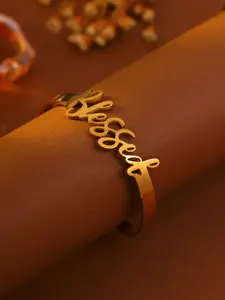 1pc Blessed stainless steel letter bracelet, couple style with personalized opening wrist adornment, perfect for Valentine's Day gifts or bridesmaid presents, unisex bracelet
