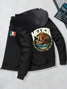 Mexican Coat Graphic Print Hooded Jacket, Comfortable Cotton Blend Fabric, Casual Home/lounge Style, Streetwear Trendy Outerwear