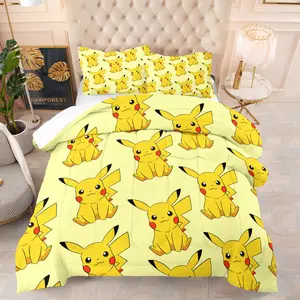 Pokémon Patterned Bedding Set, Soft Adult Bedroom Decoration, Suitable For Giving To Friends And Family, As a Moving And Holiday Gift, Including 1 Blanket And 1 Or 2 Pillowcases Without Pillowcases