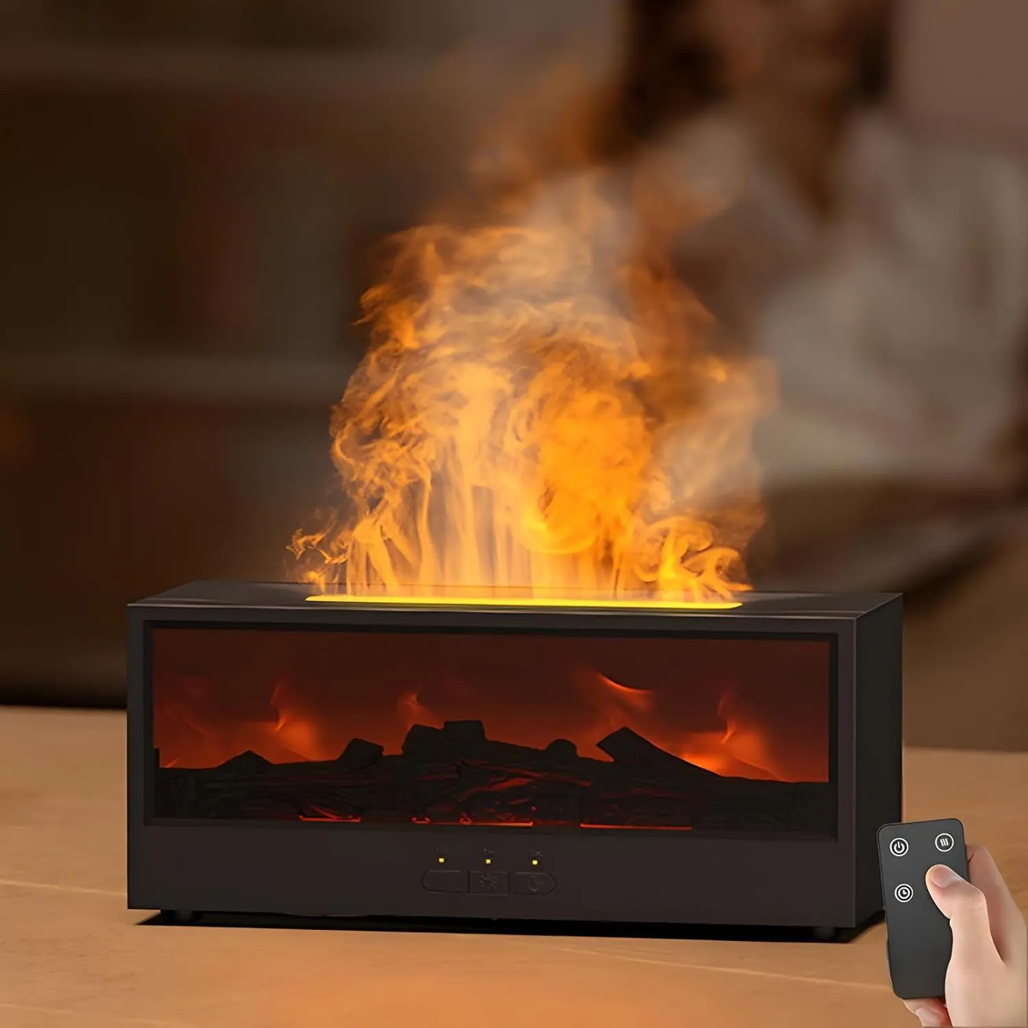 Fireplace Diffusers for Essential Oils, Fireplace Humidifier with Remote,150ml Ultrasonic Cool Mist Humidifier, Aromatherapy Humidifier, with 7 Colors Light, Timer & Auto-Off for Bedroom Home Office