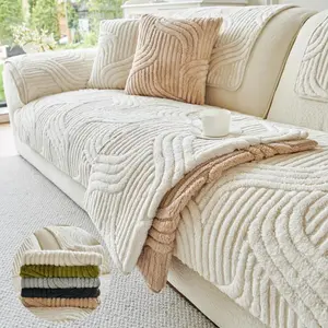 Solid Color Thickened Sofa Cushion Cover Anti-slip Dustproof Furniture Protector Home Office