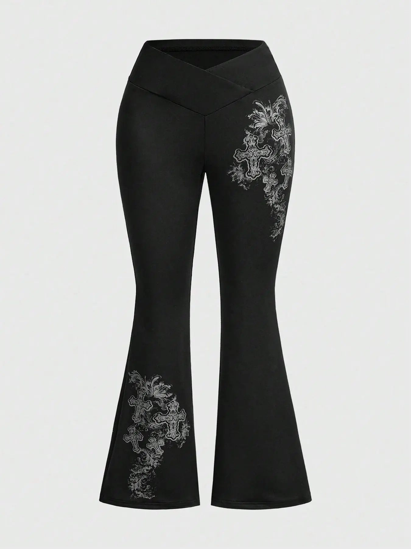Women's Cross Print Tight-Fitting Knit Pants Legging, Casual Basic Ethnic Style Bottom for Fall & Winter, Women's Pants for Outing, Womenswear