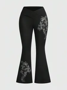 Women's Cross Print Tight-Fitting Pants, Casual Basic Style Bottom for Fall & Winter, Women's Pants for Outing, Womenswear