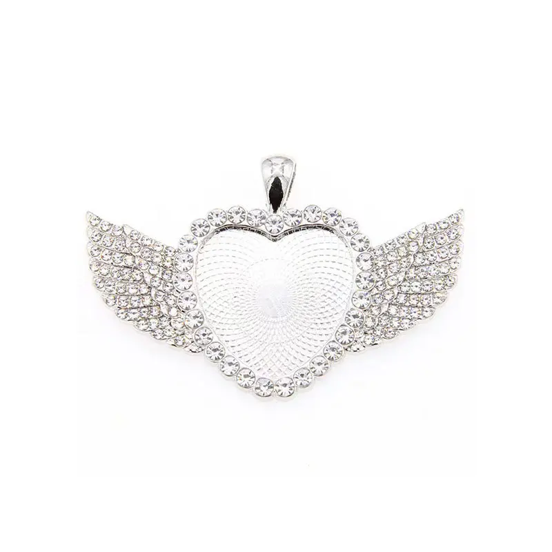 X459 12 Silver Heart Wing Pendant Empty