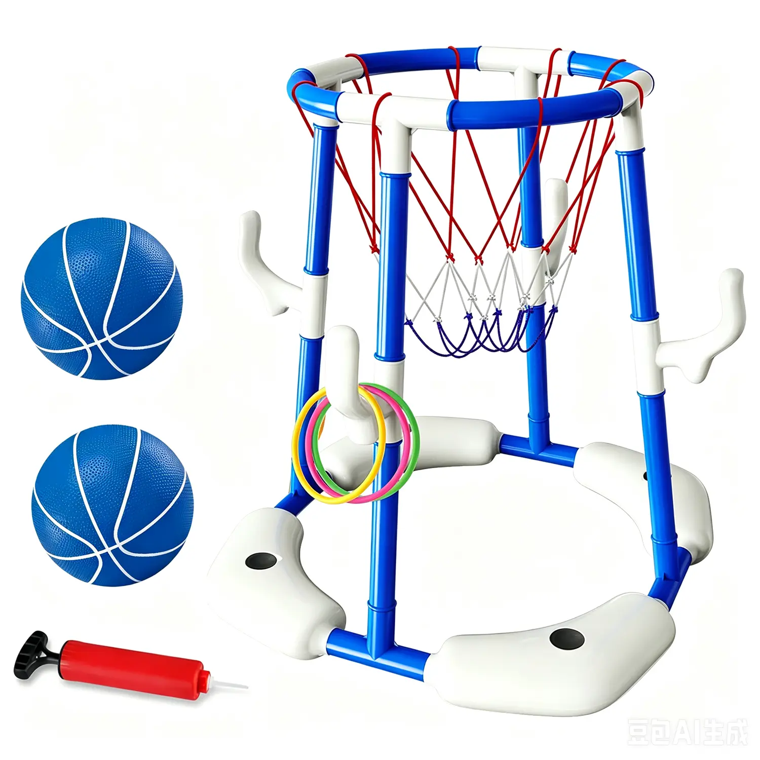 2-in-1 Floating Basketball Pool Game Set - 12 Rings Set, Includes Pump, 2 Balls, Outdoor Water Play Toy for Adult Summer Family Party