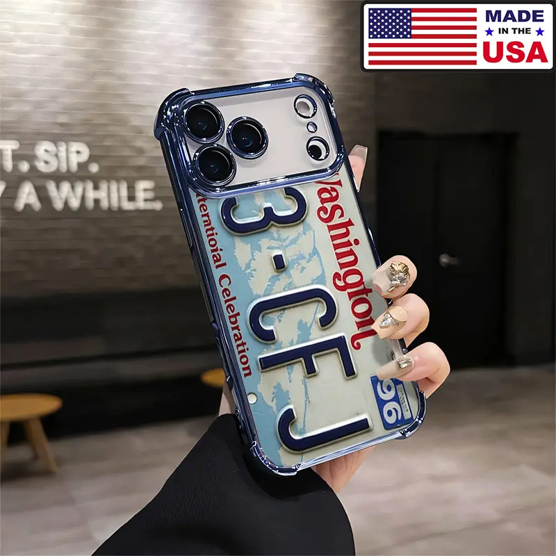 Vintage Washington License Plate Retro Aesthetic Cellphone Case - Soft Silicone TPU Shockproof Protection, Custom Handheld Accessories for iPhone 17/16/15/14/13/12 Plus Pro Max & Samsung 22/23/24/25 Plus Pro Max Ultra Devices