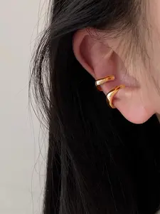 Women's Copper U-Shaped C-Shaped Ear Bone Clips, Simple Layered Design, Smooth Finish, Daily Wear Accessories, Elegant Style, Minimalist Earrings