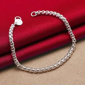925 Sterling Silver Round 4mm Box Chain Bracelet Jewelry