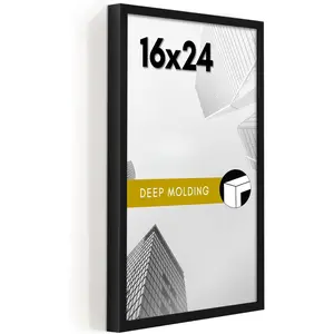16x24 Poster Frame with Polished Plexiglass - Soho Collection - Gallery Style Deep Molding Picture Frames for Wall Display - Black Decor Metal