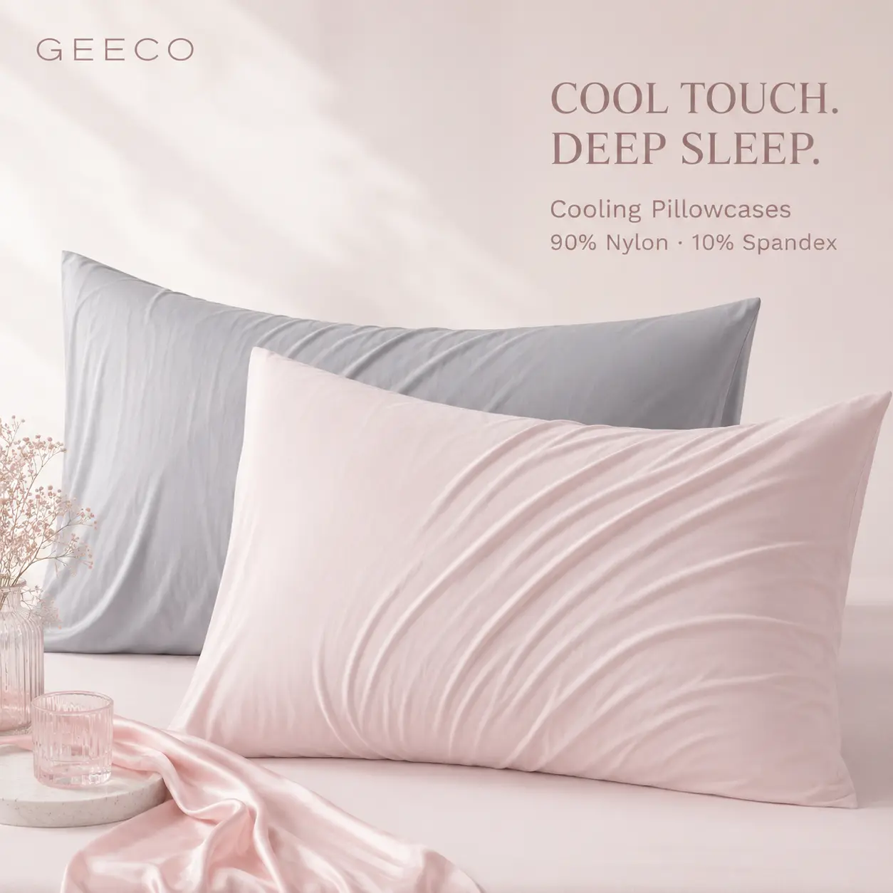 GEECO Sleep | Cooling Pillowcase (2-Pack) - Silky Smooth Wrinkle-Free Soft and Fresh All Night Sleep Enhancer