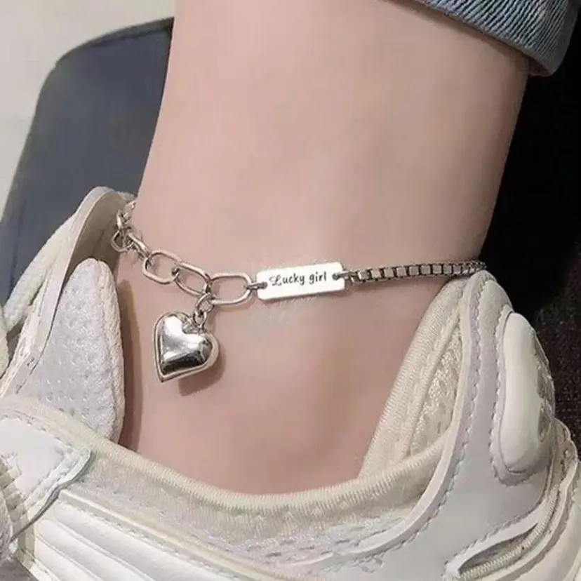 925 Sterling Silver Anklet, Simple Chain And Heart Design, 18k Gold Plated, Hypoallergenic Jewelry, Summer Vacation Decoration couples bracelet