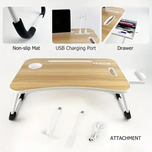 Portable Foldable Lap Desk with Storage Drawer & Cup Holder for Bed Couch Working and Reading - Laptop Bed Desk