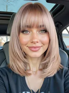 Women's 12 Inch Trendy Almond Color Short Straight Hair Wig, Glueless Wigs, Layered Design, Heat Resistant, Gentle Style for Daily Commute, Travel, Party