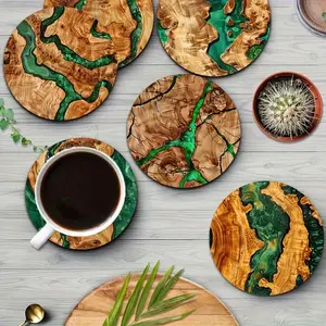 8-piece set of resin patterned wood grain coasters, Wooden coasters, Coffee Table Mat, versatile beverage teacup pads, perfect for home and restaurant decoration, holiday gift ideas and housewarming gifts, suitable for parents or friends