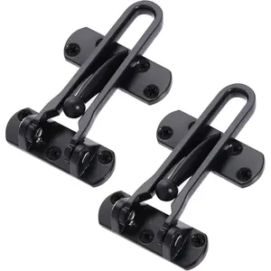 Door Lock, 2 Pack Latch Guard Clasp Front Door Locks for ,  Reinforcement Lock for Swing-in Doors, Hotel Door Latches, Thicken Solid Aluminium Alloy (Black)
