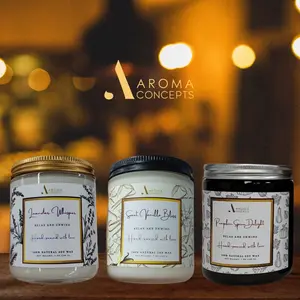 Candles Bundle Set of Three Sweet Vanilla, Pumpkin Spice & Lavender Whisper Scented Candle (7 Oz / 200 g) Aroma Concepts - Natural Soy Wax Fragrance Candle