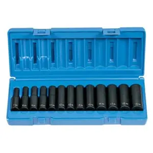 Grey Pneumatic GY1203M Impact Socket Set, 3/8" Drive, 13-Piece 12-Point Deep Metric Set, Alloy Steel
