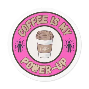 Coffee Power-Up Vinyl Stickers, Motivational Stickers, Cute Coffee Decor, Gift for Coffee Lovers, Journal Stickers, Laptop Decals