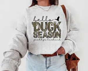 Hello Duck Season Goodbye Husband Sweatshirt, Duck Hunting, Mallard Shirt, Hunting Wife T-Shirt, Camo Bow Shirt, Old School Casual Cotton Fabric Fit