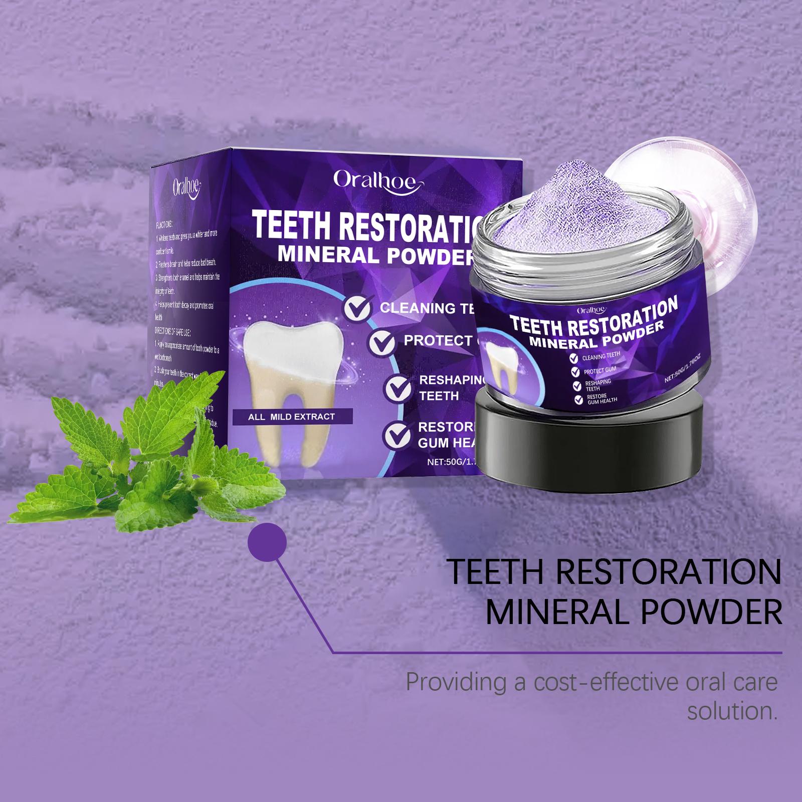 Oralhoe Purple Whitening Tooth Powder - Contains Hydroxyapatite, Removes Surface Stains, Whitens and Cleans, Strengthens Enamel, Long-Lasting Fresh Breath - Suitable for Daily Oral Care