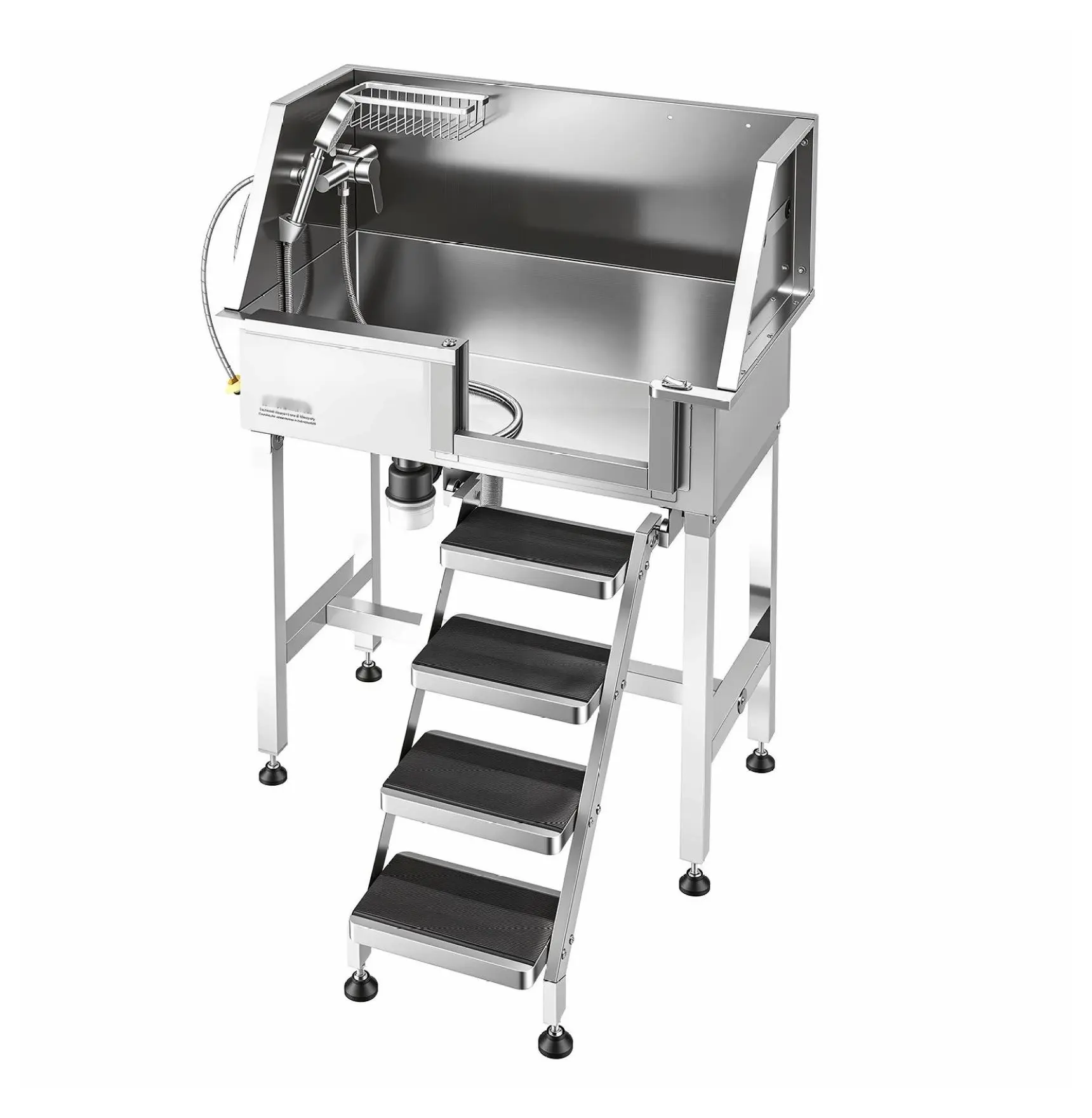 34" Stainless Steel Dog Grooming Station with Pet Tub, Dog Wash Sink, Shower, Non-Slip Stairs, Easy-Clean Design, Right Door Default for Small-Medium Pets & Cats (Hot-Cold Bath Compatible)