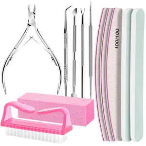 12 Pcs Nail Care Kit with Nail Files 100 180 Buffer Block Cuticle Nippers Trimmer Pusher Pedicure and Manicure Tools for Women Professional Manicure Set Home Salon  bristle nail brush