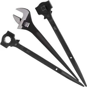 3 Pack 12 In. Spud Wrench Ratchet Set, 3/8" x 1/2" Dual Driver Ratchet, 3/4" x 7/8" Dual Socket Scaffold Spanner and 12 in. Spud Adjustable Wrench
