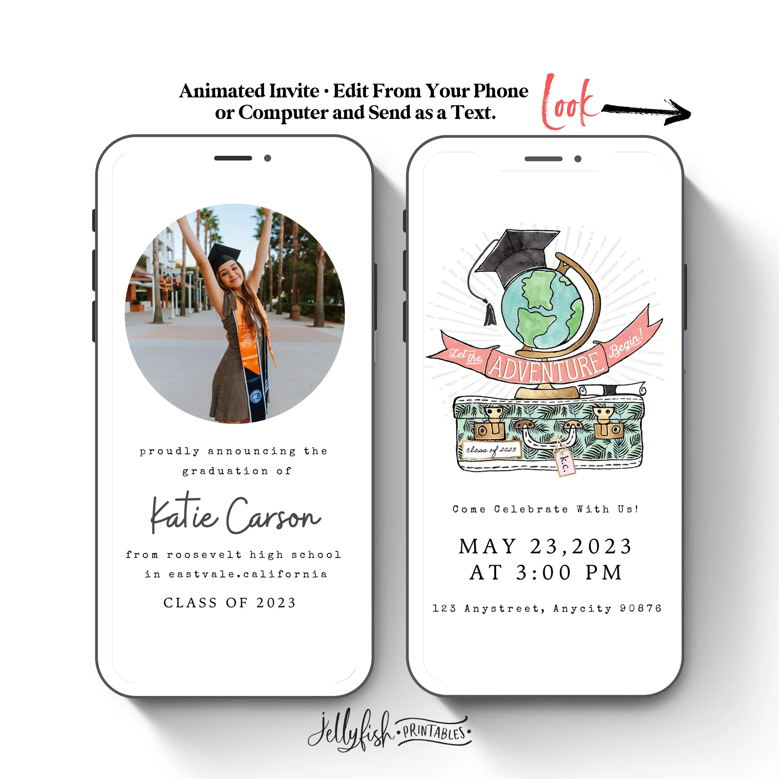 Adventure Awaits Graduation Invitation Video | Travel Theme Animated Canva Template | Perfect for College or Gap Year Grads