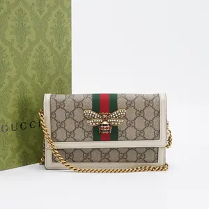 Pre-owned GUCCI pvc Clutches & Wristlets Beige/Ebony GG Coated Canvas Queen Margaret Wallet On Chain Bag BGP197181