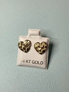 Retro 14-Karat Yellow Gold Nugget Heart Stud Earrings, Designed for US Customers