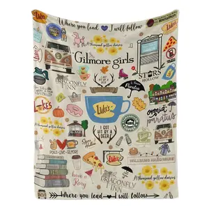 Gilmore Girls TV Show Themed Flannel Throw Blanket Ultra Soft Fleece with Luke's Diner Stars Hollow Where You Lead Quotes Couch Bed Living Room Decor Machine Washable SK Tj Maxx Collection