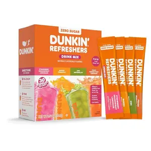 HOT! Dunkin Refreshers Singles To Go! Zero Sugar Powdered Drink Mix, 30 Ct Variety Pack, Energy from Green Tea, Aspartame-Free, No Synthetic Colors, 30 Single-Serve Packets, Just Add Water