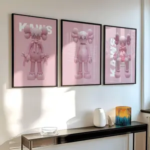 Hypebeast Poster,   Printable Wall Art, Gift for Girlfriend, Set of 3 Poster Decor,  Kawsss Poster Pink/Grey