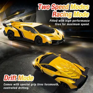 3-7 Lamborghini Boy RC Car, 1:18 Scale Officially Licensed Lamborghini Toy Car, Drift Car with 20km/h Speed, LED Lights, 2.4GHz RC Car for Adults, Boys and Girls Ages 8-12 (Yellow and Blue)