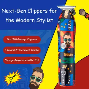 Next-Gen Graffiti-Design Clippers for Men with Digital Display Screen 5 Guard Combs USB Charge Portable Easy Use Trendy Styling