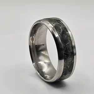 Crystal Rings May's Birthstone Emerald Stainless Steel sizes 4.5-12 8mm,6mm and 2mm width Natural Crystal Ring Rock energy healing