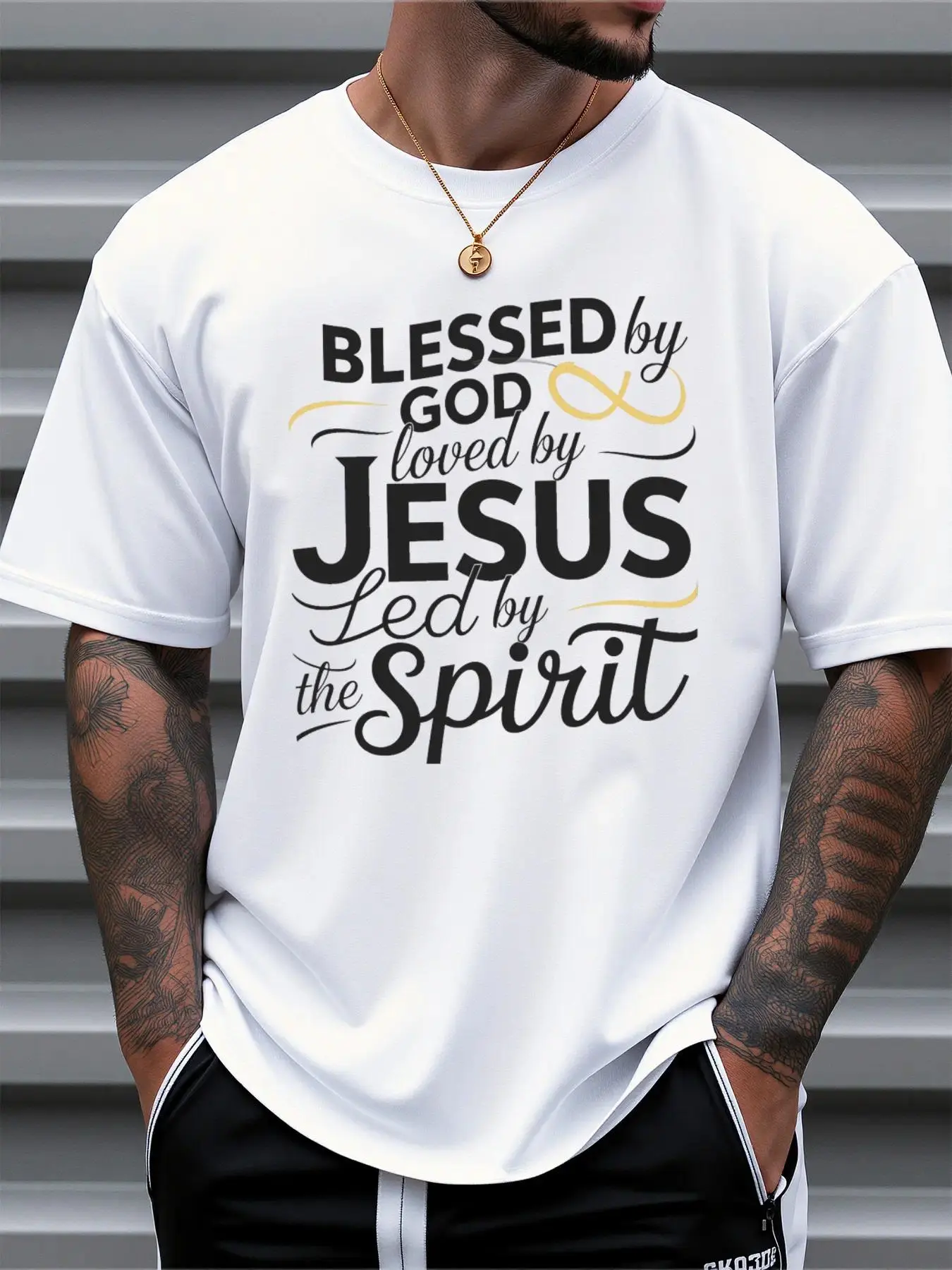 Blessed By God Loved By Jesus Led By The Spirit Christian Faith T Shirt, Religious Graphic Tee, Inspirational Bible Verse Shirt, Jesus Faith Apparel, Christian Gift For Men Women, Church Worship Shirt, Spiritual Lifestyle Tee