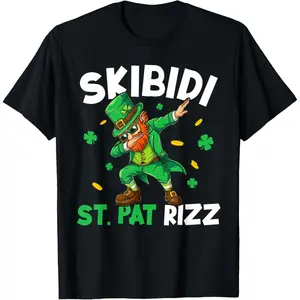 Skibidi St Pat Rizzler Funny St Patricks Day Leprechaun T-Shirt