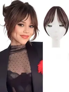 Elegant Clip-In Straight Bang Wig - Synthetic Fiber, Natural Look, No Glue Needed, Perfect for Daily Styling, Dates, and Forehead Coverage, Wavy Style Suitable for Women of All Ethnicities