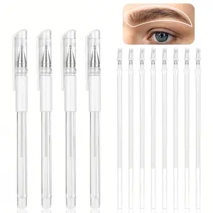 Eyebrow Microblading Marker Pen, 4 Pcs Brow Mapping Pens with with 8 Replacement Refills, Makeup Tattoo Skin Marker Pen, Brow Lamination Supplies for Eyebrow Lip Skin(White)
