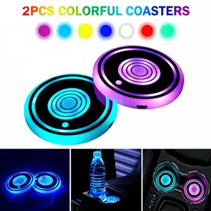 2PCS Colorful Car Cup Holder Coasters,Waterproof LED Light Cup Mat,USB Rechargeable,Ideal for Car Interior Decoration